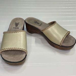FRYE Tosca Wood/Leather Slide slip on Wedge Sandals